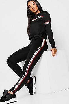 Boohoo Love Tape Trim Jogger Set