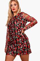 Boohoo Plus Cassie Embroidered Long Sleeve Shift Dress