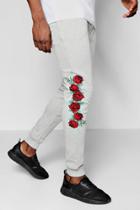Boohoo Skinny Fit Rose Embroidered Joggers Grey