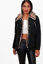 Boohoo Detachable Faux Fur Trim Parka