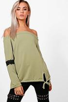Boohoo Louisa Off The Shoulder Lace Trim Sweat Top