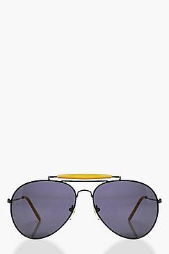 Boohoo Lyla Contrast Brow Bar Aviator Fashion Glasses