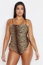 Boohoo Plus Leopard Square Neck Swim Suit