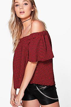 Boohoo Annie Gingham Bardot Top