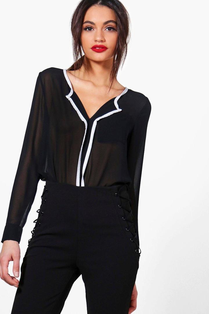 Boohoo Karina Contrast Trim Shirt Black