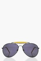 Boohoo Lyla Contrast Brow Bar Aviator Sunglasses Black
