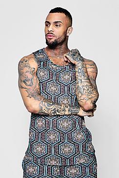 Boohoo Longline Morrocan Sublimation Vest With Curve Hem Co-ord