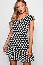 Boohoo Ruffle Shoulder & Hem Polka Dot Mini Dress