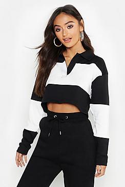 Boohoo Petite Colour Block Rugby Crop Sweat Top
