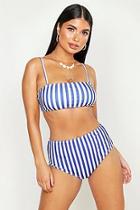 Boohoo Petite Nautical Stripe Square Neck High Waist Bikini