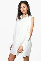 Boohoo Sarah Cold Shoulder Tie Sleeve Shirt Dress