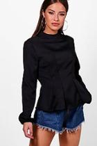 Boohoo Petite Em High Neck Oversized Sleeve Peplum Top