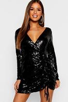 Boohoo Petite Sequin Ruched Bodycon Dress