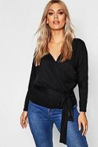 Boohoo Plus Rib Wrap Tie Top