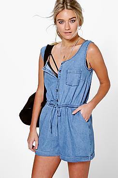 Boohoo Jenni Utility Style Denim Playsuit