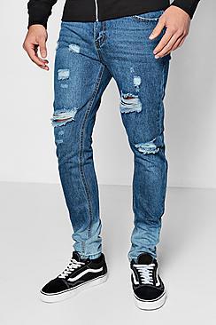 Boohoo Skinny Fit Distressed Jeans With Ombre Hem