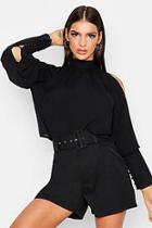 Boohoo Woven High Neck Button Up Balloon Sleeve Blouse