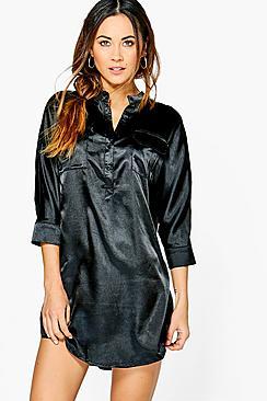 Boohoo Lyla Utility Satin Shirt Dress