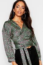 Boohoo Leopard Wrap Detail Blouse