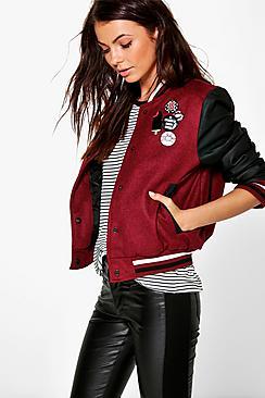Boohoo Alexis Pu Sleeve Varsity Bomber
