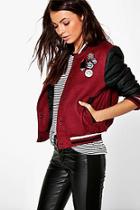 Boohoo Alexis Pu Sleeve Varsity Bomber