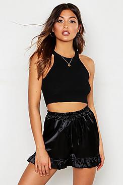 Boohoo Ruffle Hem Satin Shorts