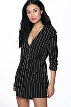 Boohoo Eliza Striped Shirt Style Woven Playsuit