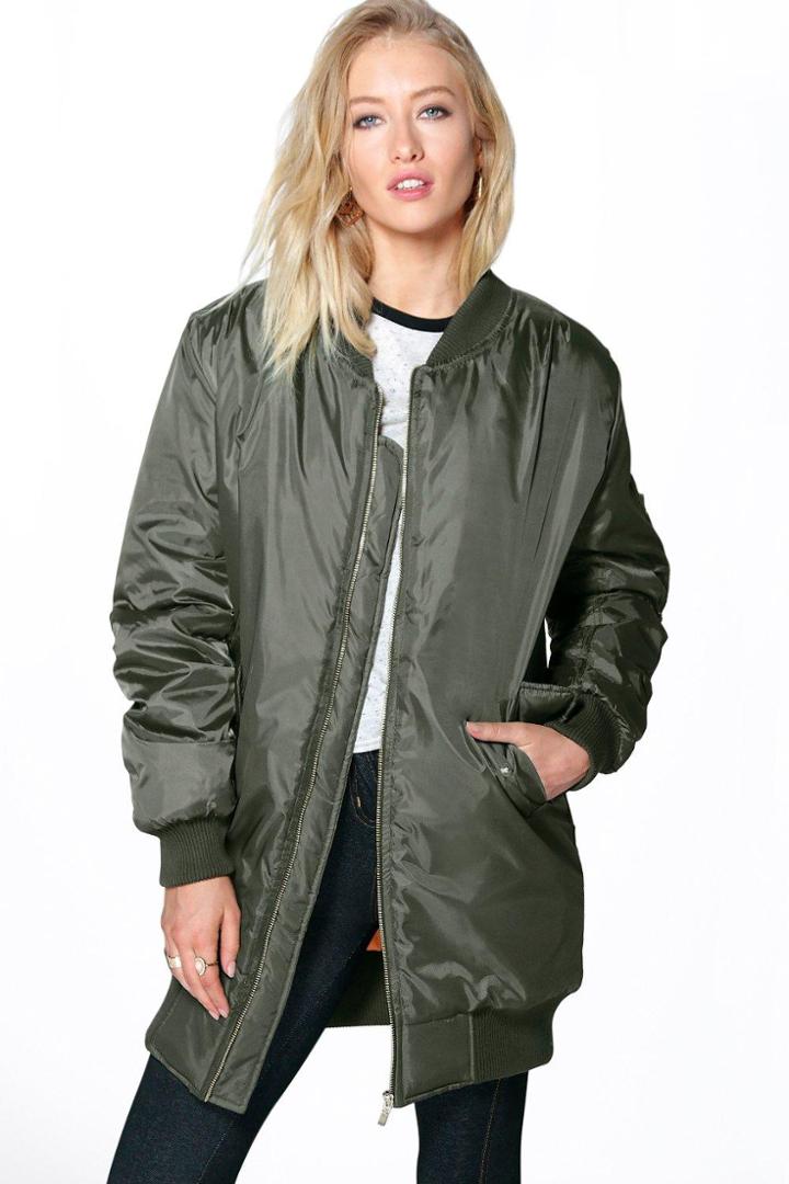 Boohoo Cara Longline Ma1 Bomber Khaki