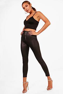 Boohoo Freya O Ring Zip Front Wet Look Leggings