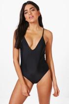 Boohoo Split Low Back High Leg Bathing Suit Black