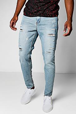 Boohoo Antique Wash Skinny Fit  Ripped Denim Jeans