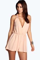 Boohoo Alena Strappy Wrap Front Playsuit Blush