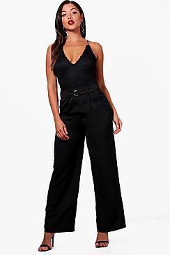 Boohoo Woven Satin D Ring Wide Leg Trouser