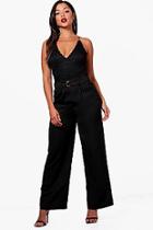 Boohoo Woven Satin D Ring Wide Leg Trouser