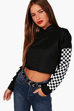 Boohoo Petite Molly Racer Print Crop Hoody