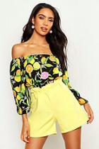 Boohoo Shirred Waist Wide Sleeve Lemon Print Top