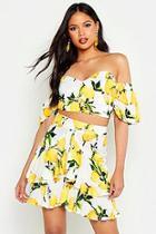 Boohoo Tall Lemon Print Volume Sleeve Bardot Top