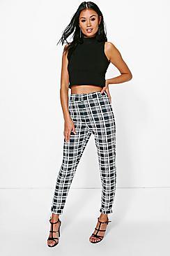 Boohoo Juana Monochrome Dogtooth Skinny Stretch Trousers