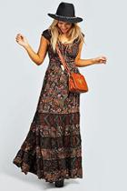 Boohoo Julia Elastic Gypsy Tierred Maxi Dress