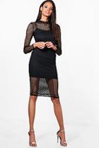 Boohoo Hanna Fish Neck Mesh High Neck Midi Dress