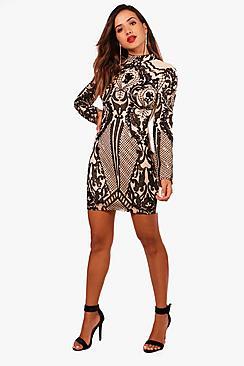 Boohoo Boutique Vi High Neck Printed Bodycon Dress