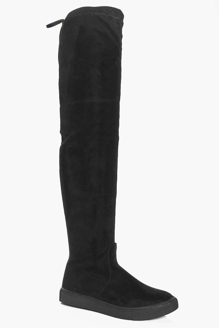 Boohoo Ruby Skater Over The Knee Boot Black