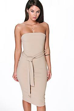 Boohoo Lizzie Bandeau Tie Belt Midi Dress