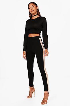 Boohoo Jess Contrast Side Stripe Crepe Legging