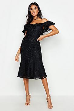 Boohoo Premium Lace Off The Shoulder Midi Dress