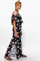 Boohoo Tia Daisy Print Sheer Crop And Wide Leg Trouser Co-ord Set