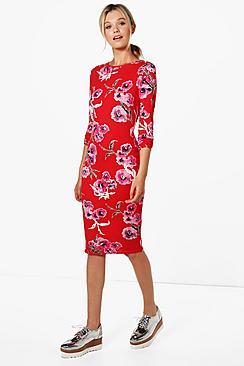 Boohoo Kira Floral Long Sleeve Bodycon Dress