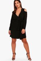 Boohoo Plus Cold Shoulder Eyelet Detail Blazer Dress