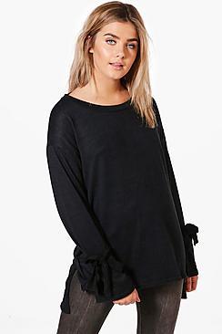Boohoo Freya Tie Sleeve Soft Marl Jumper