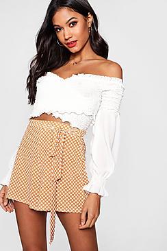 Boohoo Polka Tie Belt Flippy Shorts